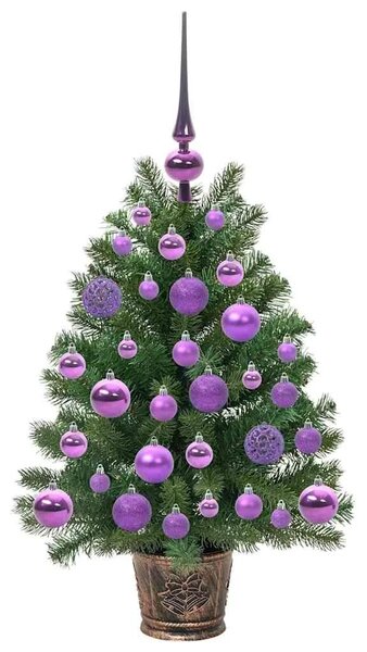 Umjetno božićno drvce s 150 LED svjetlima Zelena 75 cm PE i PVC - 75 cm s LED-ima i ljubičastim kuglicama