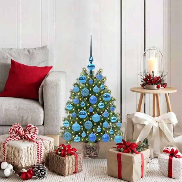 Umjetno božićno drvce Zelena 75 cm PE i PVC - 75 cm s LED-ima i plavim kuglicama