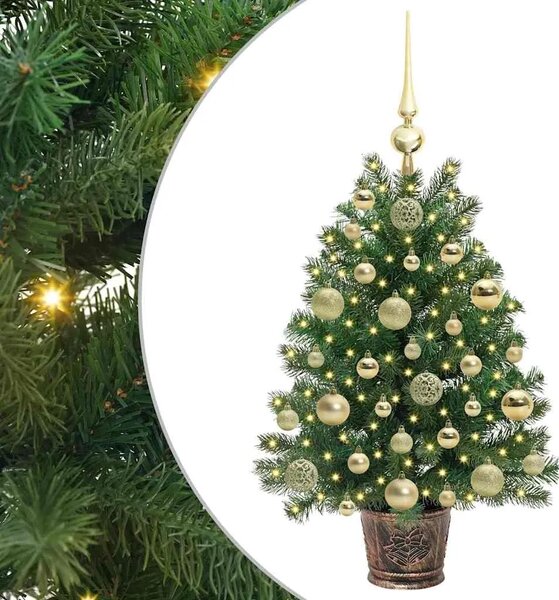 Umjetno božićno drvce s 150 LED svjetlima Zelena 75 cm PE i PVC - 75 cm s LED-ima i zlatnim kuglicama