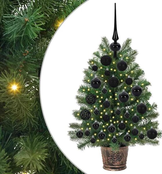 Umjetno božićno drvce s 150 LED svjetlima Zelena 75 cm PE i PVC - 75 cm s LED-ima i crnim kuglicama