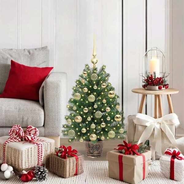 Umjetno božićno drvce s 150 LED svjetlima Zelena 75 cm PE i PVC - 75 cm s LED-ima i zlatnim kuglicama
