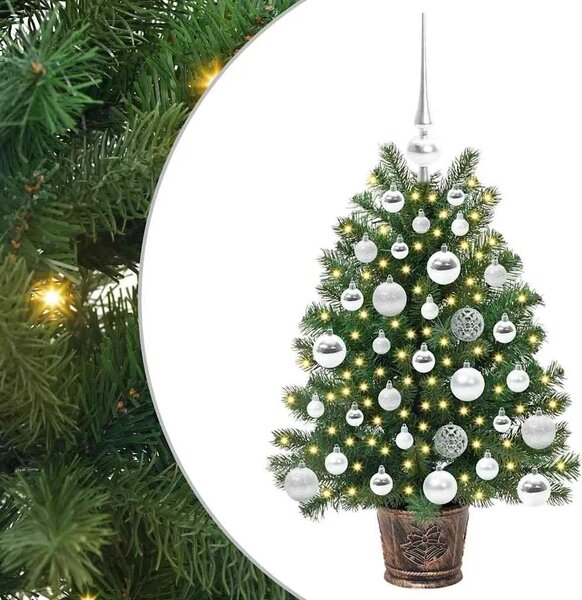 Umjetno božićno drvce s 150 LED svjetlima Zelena 75 cm PE i PVC - 75 cm s LED-ima i srebrnim kuglicama