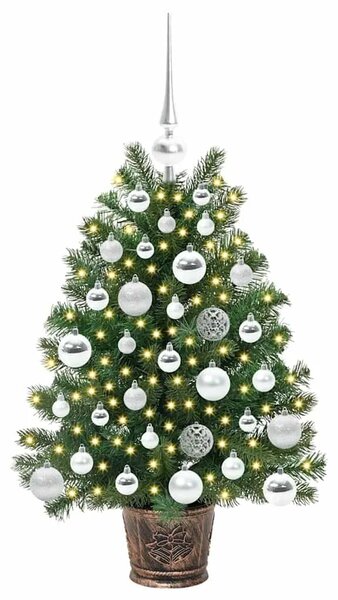 Umjetno božićno drvce s 150 LED svjetlima Zelena 75 cm PE i PVC - 75 cm s LED-ima i srebrnim kuglicama