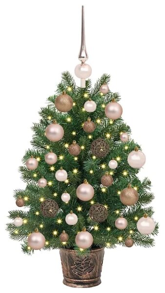 Umjetno božićno drvce s 150 LED svjetlima Zelena 75 cm PE i PVC - 75 cm s LED-ima i ružičastim zlatnim kuglicama