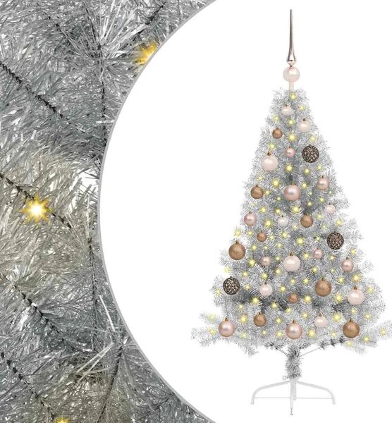 Umjetno predsvijetljeno božićno drvce Srebrno 120 cm PET - Srebrna 120 cm s 60 zlatnim ružama