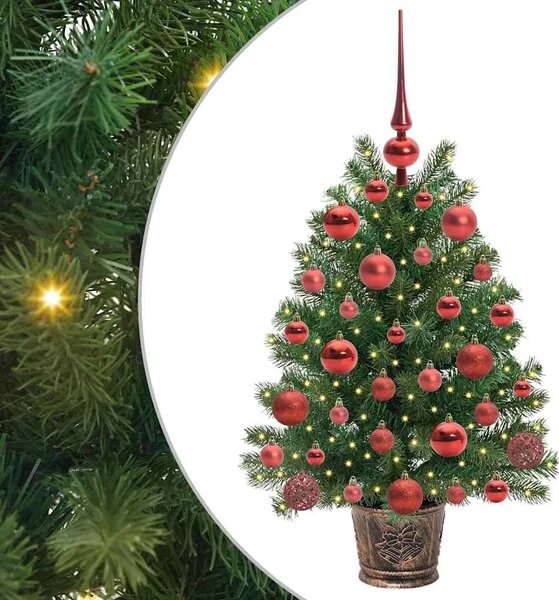 Umjetno božićno drvce s 150 LED svjetlima Zelena 75 cm PE i PVC - 75 cm s LED-ima i crvenim kuglicama