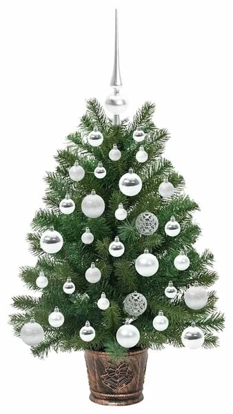 Umjetno božićno drvce s 150 LED svjetlima Zelena 75 cm PE i PVC - 75 cm s LED-ima i srebrnim kuglicama