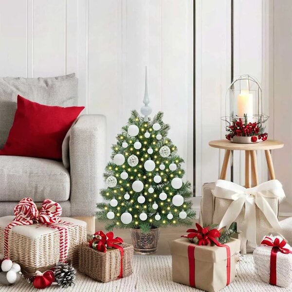 Umjetno božićno drvce s 150 LED svjetlima Zelena 75 cm PE i PVC - 75 cm s LED-icama i bijelim kuglicama