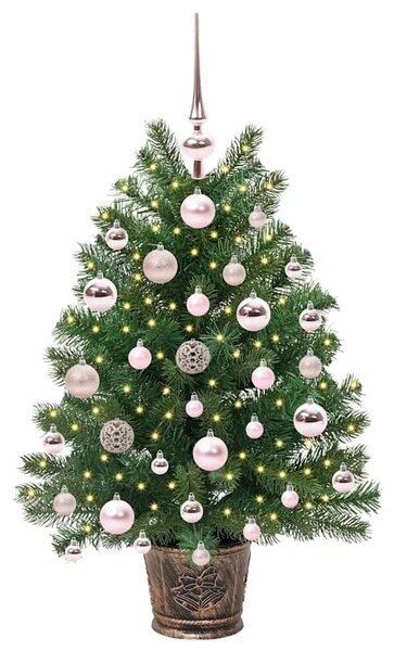 Umjetno božićno drvce s 150 LED svjetlima Zelena 75 cm PE i PVC - 75 cm s LED-ima i ružičastim kuglicama