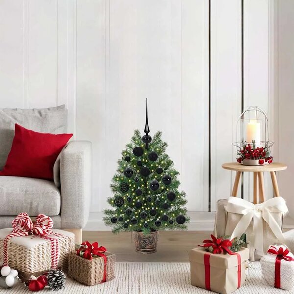 Umjetno božićno drvce s 150 LED svjetlima Zelena 75 cm PE i PVC - 75 cm s LED-ima i crnim kuglicama