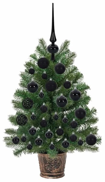 Umjetno božićno drvce s 150 LED svjetlima Zelena 75 cm PE i PVC - 75 cm s LED-ima i crnim kuglicama