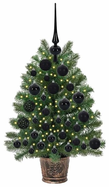 Umjetno božićno drvce s 150 LED svjetlima Zelena 75 cm PE i PVC - 75 cm s LED-ima i crnim kuglicama