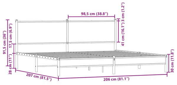 Metalni okvir kreveta bez madraca boja hrasta 200x200 cm - Smeđa / 200 x 200 cm