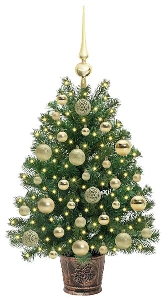 Umjetno božićno drvce s 150 LED svjetlima Zelena 75 cm PE i PVC - 75 cm s LED-ima i zlatnim kuglicama