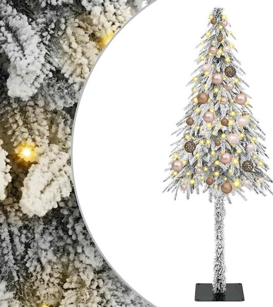 Božićno drvce s 150 LED svjetlima Bijelo 150 cm PE i čelik - 150 cm s LED-icama i ružičastim zlatnim kuglicama