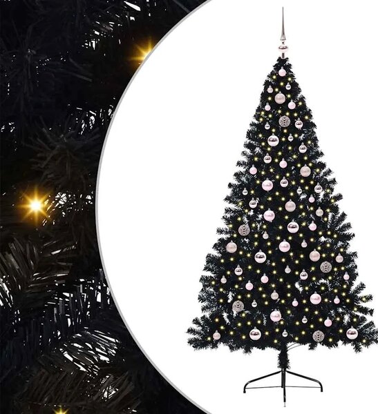 Umjetno predsvijetljeno božićno drvce Crna 240 cm PVC - Crna 240 cm s 120 ružičastih lopti