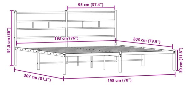Metalni okvir kreveta bez madraca boja hrasta sonome 193x203 cm - Smeđa / 193 x 203 cm
