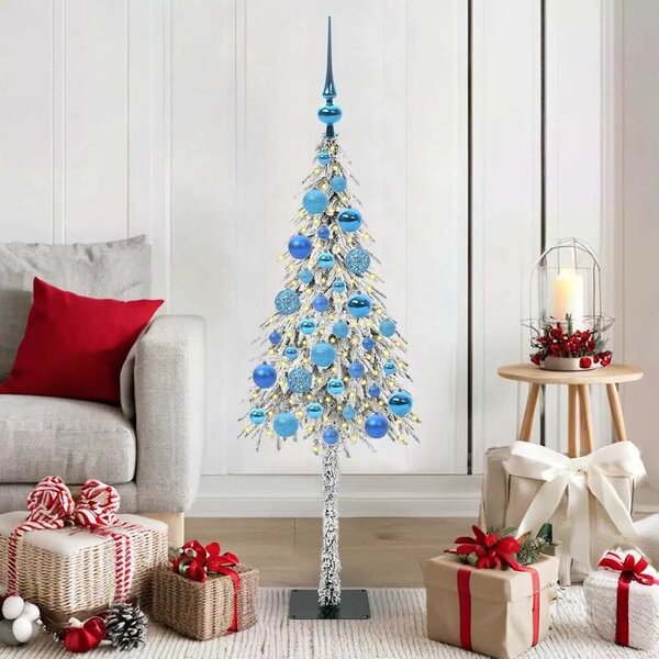 Božićno drvce s 150 LED svjetlima Bijelo 120 cm PE i čelik - 120 cm s LED-icama i plavim kuglicama