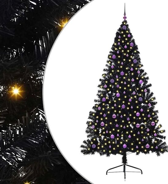 Umjetno predsvijetljeno božićno drvce Crna 240 cm PVC - Crna 240 cm s 120 ljubičastih kuglica