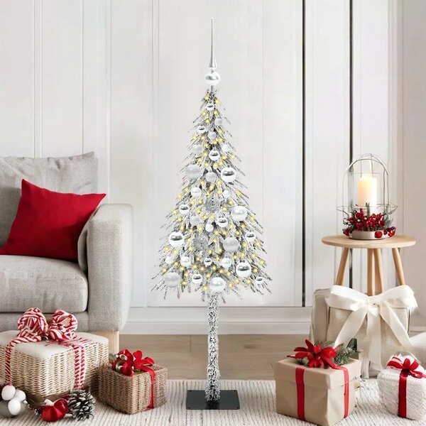 Božićno drvce s 150 LED svjetlima Bijelo 120 cm PE i čelik - 120 cm s LED-icama i srebrnim kuglicama