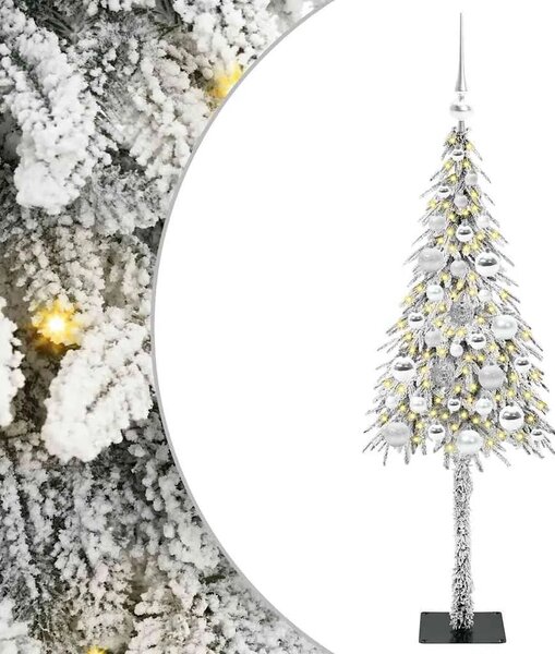 Božićno drvce s 150 LED svjetlima Bijelo 120 cm PE i čelik - 120 cm s LED-icama i srebrnim kuglicama