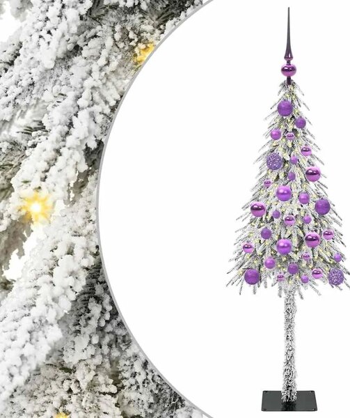 Božićno drvce s 150 LED svjetlima Bijelo 120 cm PE i čelik - 120 cm s LED-icama i ljubičastim kuglicama
