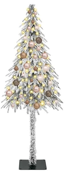 Božićno drvce s 150 LED svjetlima Bijelo 150 cm PE i čelik - 150 cm s LED-icama i ružičastim zlatnim kuglicama