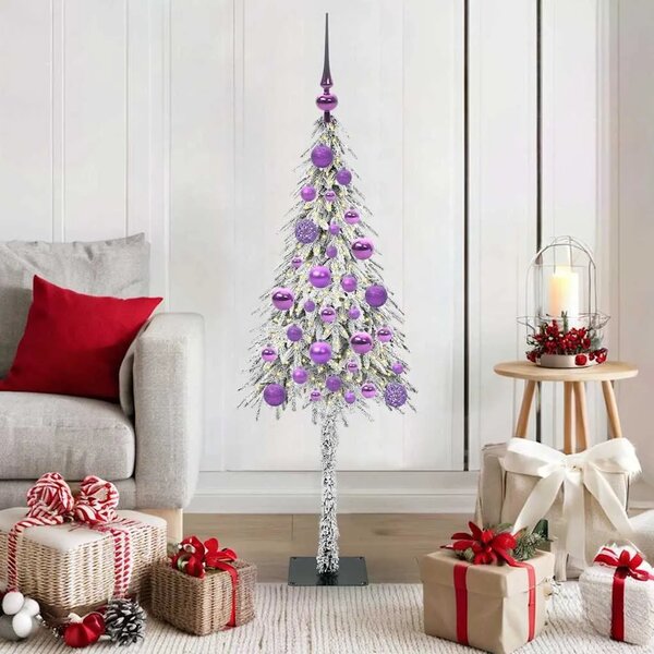 Božićno drvce s 150 LED svjetlima Bijelo 120 cm PE i čelik - 120 cm s LED-icama i ljubičastim kuglicama