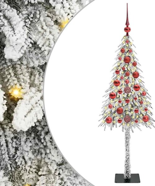 Božićno drvce s 150 LED svjetlima Bijelo 120 cm PE i čelik - 120 cm s LED-icama i crvenim kuglicama