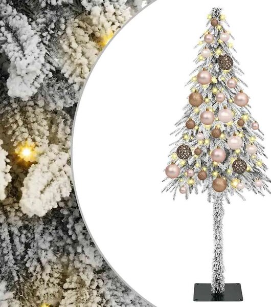 Božićno drvce s 150 LED svjetlima Bijelo 120 cm PE i čelik - 120 cm s LED-icama i ružičastim zlatnim kuglicama