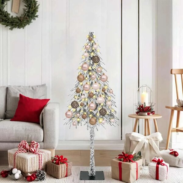 Božićno drvce s 150 LED svjetlima Bijelo 120 cm PE i čelik - 120 cm s LED-icama i ružičastim zlatnim kuglicama
