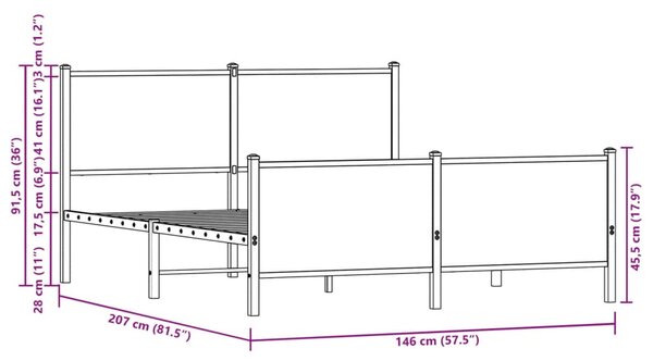 Metalni okvir kreveta bez madraca boja hrasta sonome 140x200 cm - Smeđa / 140 x 200 cm