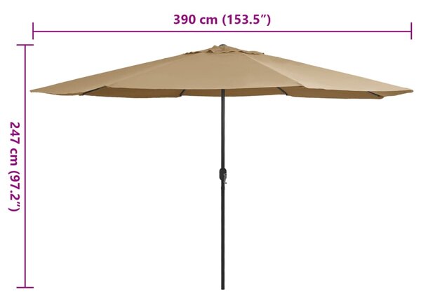 Vrtni suncobran s metalnim stupom 390 cm smeđesivi - Tupe / N/A
