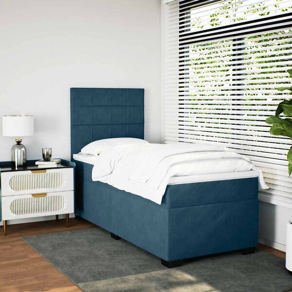 Box spring krevet s madracem plavi 90x200 cm baršunasti - Plava / 90 x 200 cm