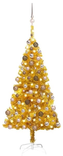 Umjetno osvijetljeno božićno drvce s kuglicama zlatno 150cm PET - Zlatno 150 cm s 150 LED dioda i ružičastim zlatnim kuglicama
