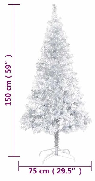 Umjetno osvijetljeno božićno drvce i kuglice srebrno 150 cm PET - Srebrna 150 cm s 150 LED dioda i ružičastim zlatnim kuglicama