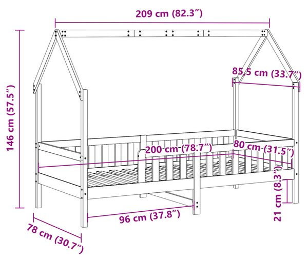 Okvir kreveta za dječju kućicu 80 x 200 cm od masivne borovine - Smeđa / 80 x 200 cm