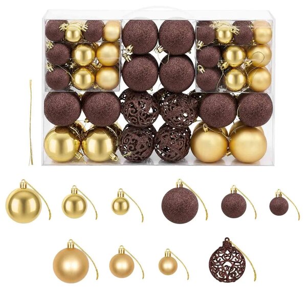Set božićnih kuglica 100 komada 3/4/6 cm smeđi/brončani/zlatni - Smeđa/brončana/zlatna