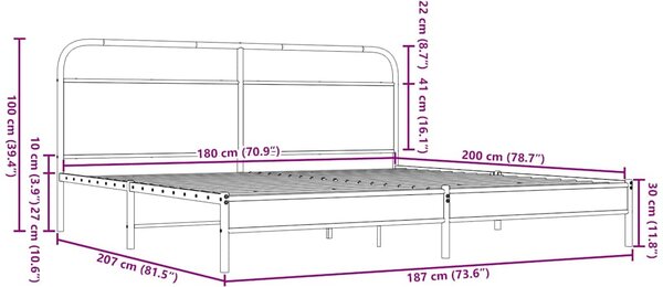 Metalni okvir kreveta bez madraca smeđa boja hrasta 180x200 cm - Smeđa / 180 x 200 cm