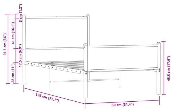 Metalni okvir kreveta bez madraca smeđi hrast 75x190 cm - Smeđa / 75 x 190 cm
