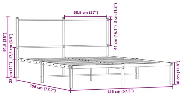 Metalni okvir kreveta bez madraca boja hrasta sonome 140x190 cm - Smeđa / 140 x 190 cm