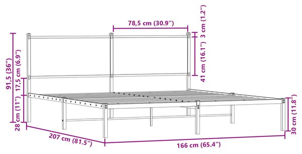 Metalni okvir kreveta bez madraca boja hrasta 160x200 cm - Smeđa / 160 x 200 cm