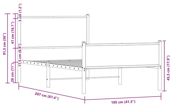 Metalni okvir kreveta bez madraca boja hrasta sonome 100x200 cm - Smeđa / 100 x 200 cm