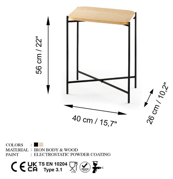 Zondo.hr Pomoćni stolić Museli 1 (crna + prirodna). Akcija -30%. 1093149
