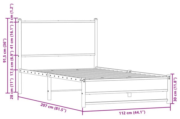 Metalni okvir kreveta bez madraca boja hrasta sonome 107x203 cm - Smeđa / 107 x 203 cm
