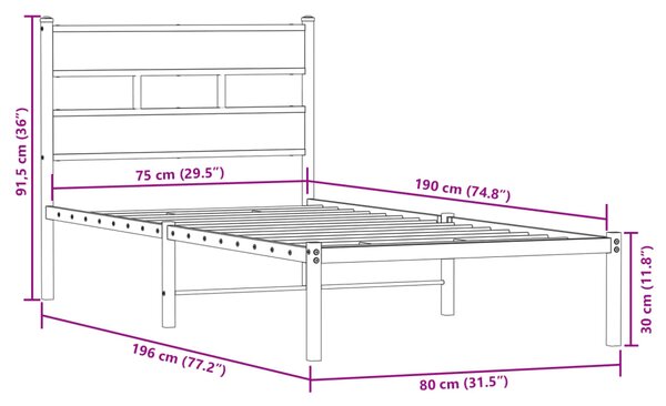 Metalni okvir kreveta bez madraca boja hrasta sonome 75x190 cm - Smeđa / 75 x 190 cm
