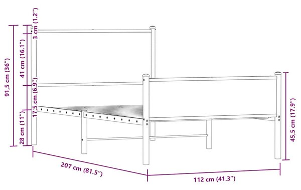Metalni okvir kreveta bez madraca boja hrasta 107x203 cm - Smeđa / 107 x 203 cm