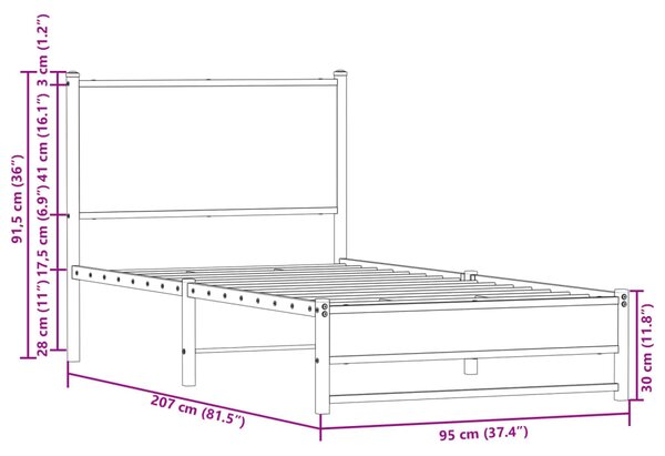 Metalni okvir kreveta bez madraca boja hrasta 90x200 cm - Smeđa / 90 x 200 cm