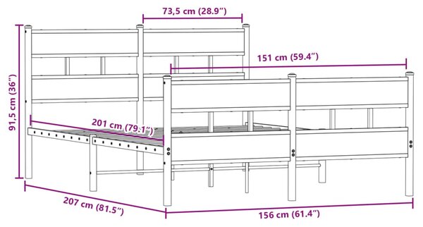 Metalni okvir kreveta bez madraca boja hrasta 150 x 200 cm - Smeđa / 150 x 200 cm