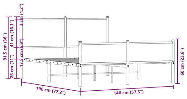Metalni okvir kreveta bez madraca boja hrasta 140x190 cm - Smeđa / 140 x 190 cm